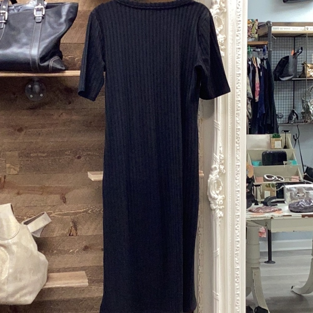 LOFT Black Ribbed Knit Short Sleeve Dress Size Small - Picture 4 of 5